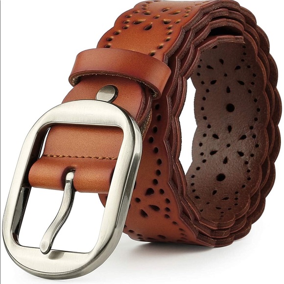 JASGOOD Women’s Hollow Flower Cowhide Leather Belt - Picture 2 of 5